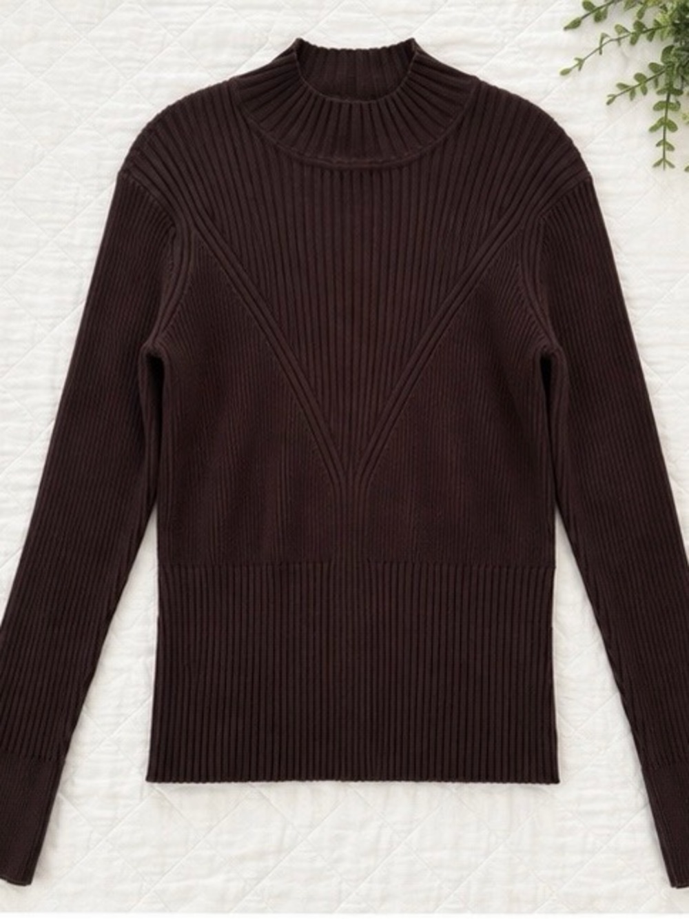 Madison Grey PXL Chocolate Brown Ribbed Mock Neck Sweater Gold Button Cuffs